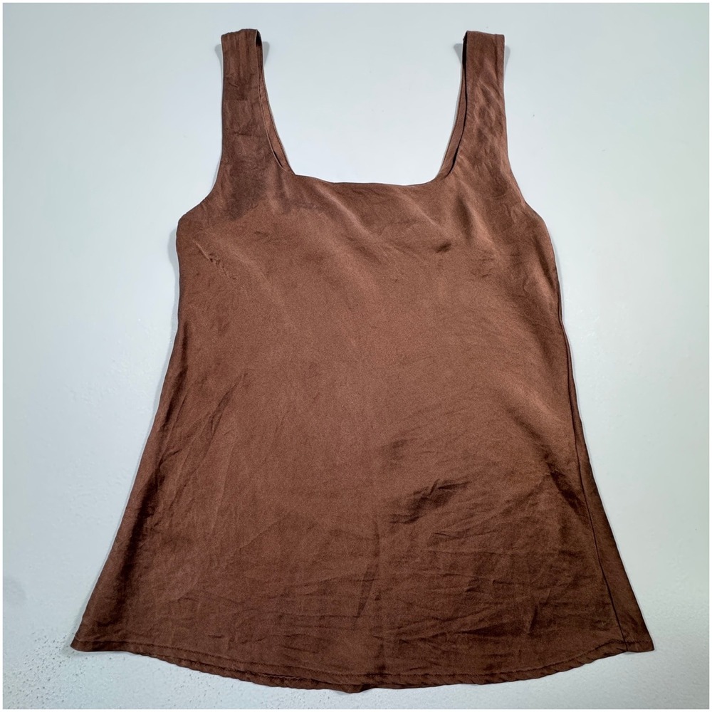 Vintage Mary Green Silk Tank Top Brown Square Neck Camisole Womens‎ Small